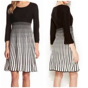 Calvin Klein Womens Black White Knit Long Sleeve Knee Length Dress Size Medium